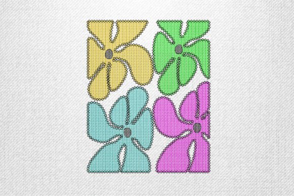 Colorful Cross Stitch-Style Flowers