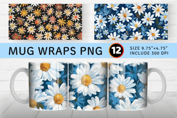 Daisy Embroidery Flowers Mug Wrap Sublim