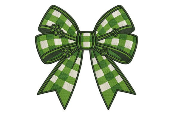 Green Gingham Bow Embroidery