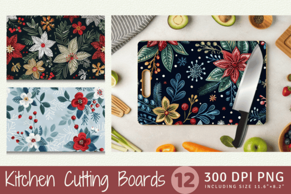 Winter Embroidery Flowers Cutting Boards